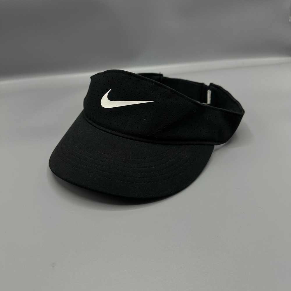 Nike Dri-FIT ADV AeroBill Visor Black White Swoosh Adjustable Athletic Hat